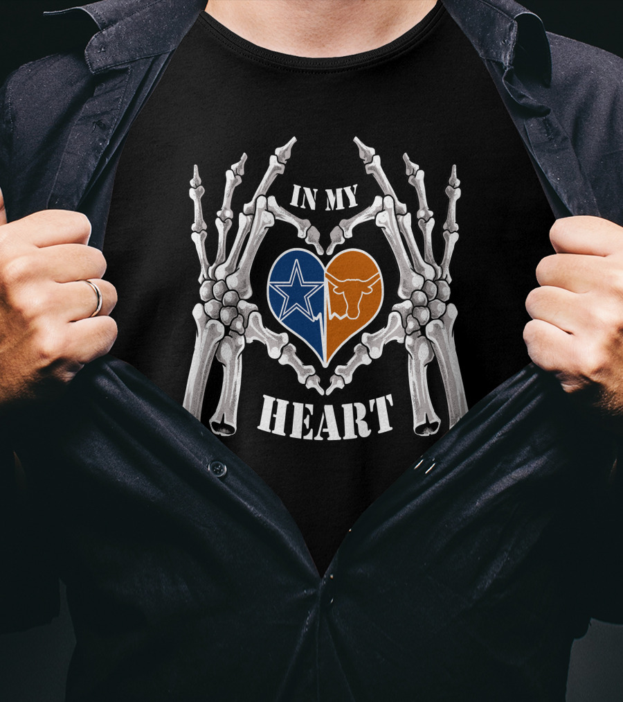 In My Heart Cowboys Longhorns Skeleton Hands T-Shirt