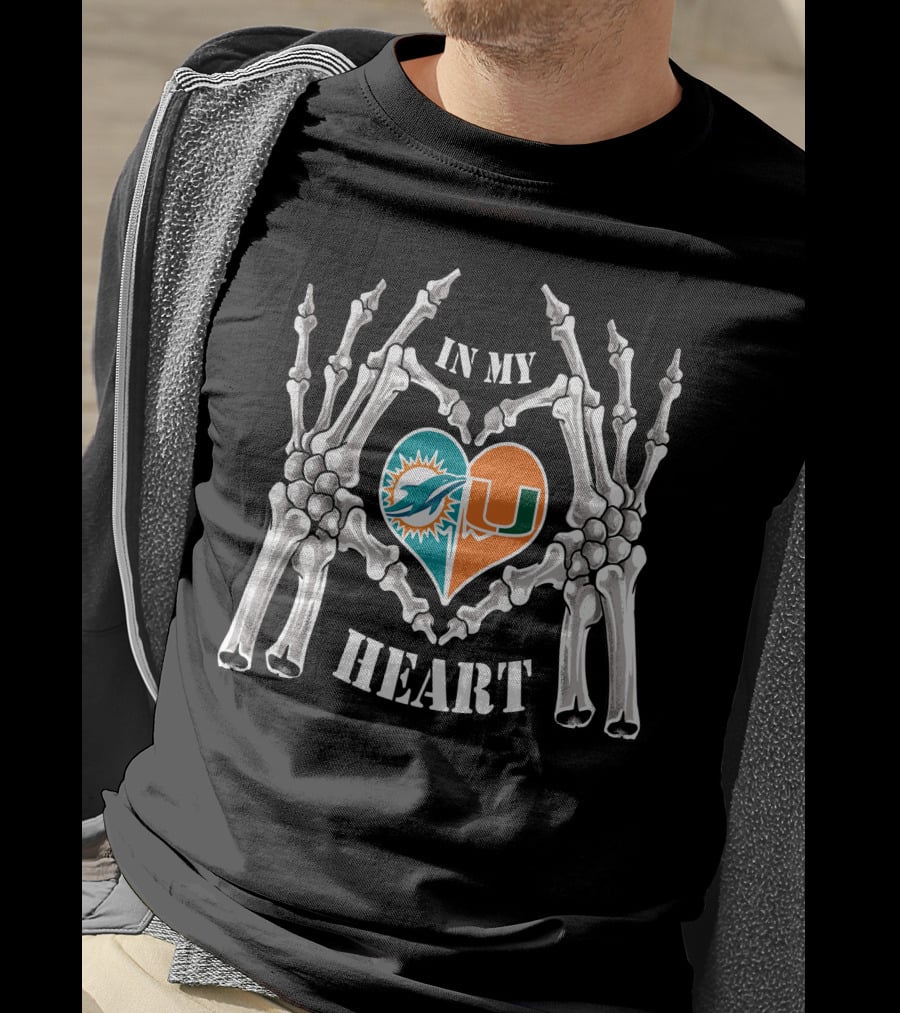 Dolphins Hurricanes In My Heart Skeleton Hands T-Shirt