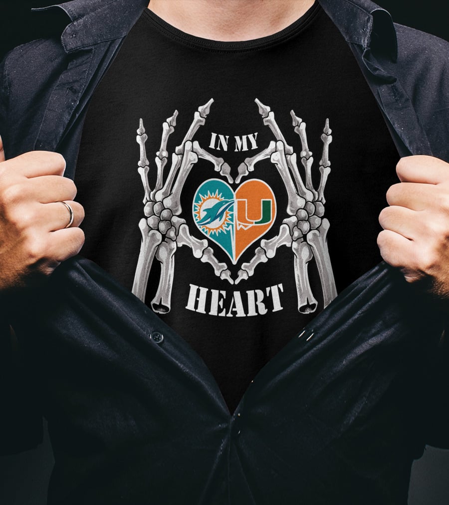 Dolphins Hurricanes In My Heart Skeleton Hands T-Shirt