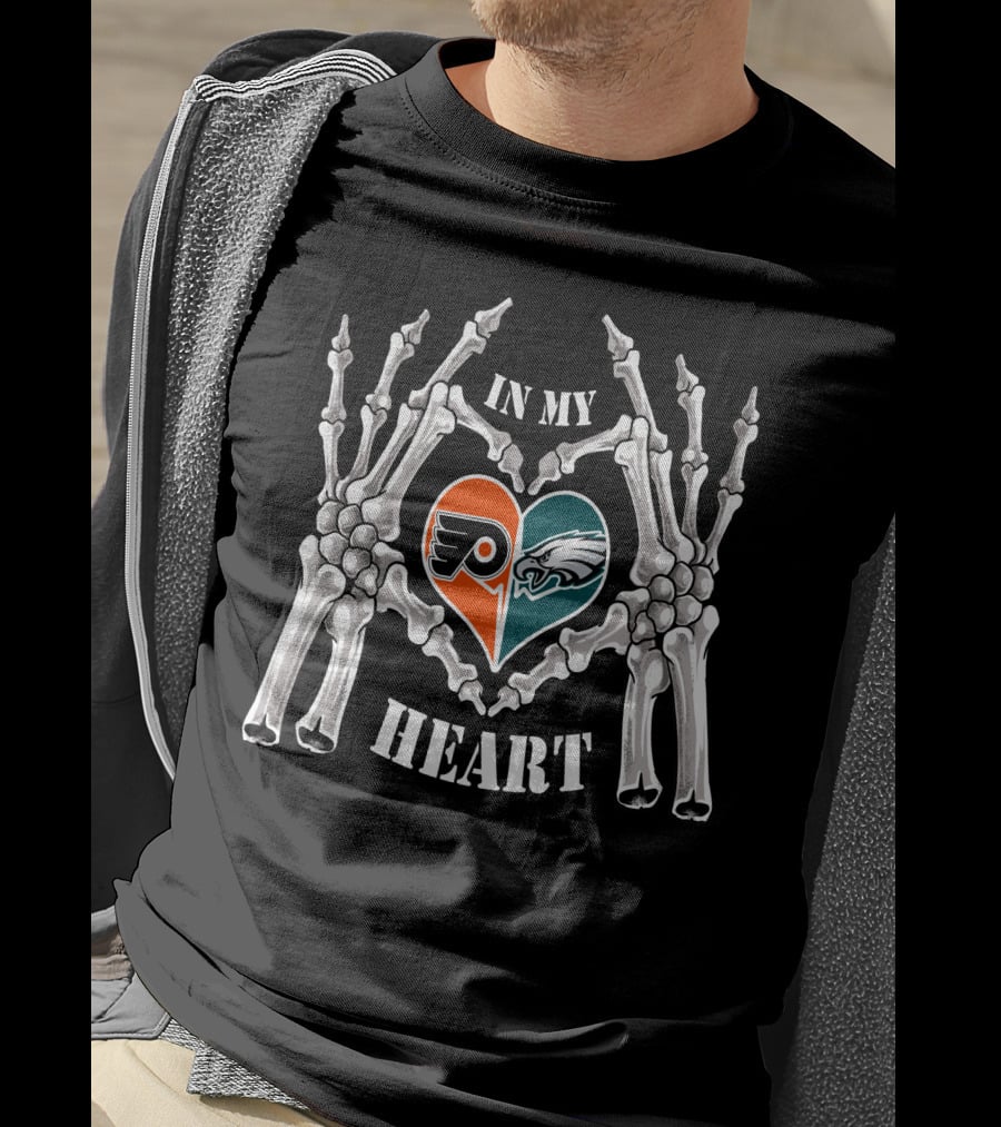 In My Heart Flyers Eagles Skeleton Hands Heart-Shaped T-Shirt