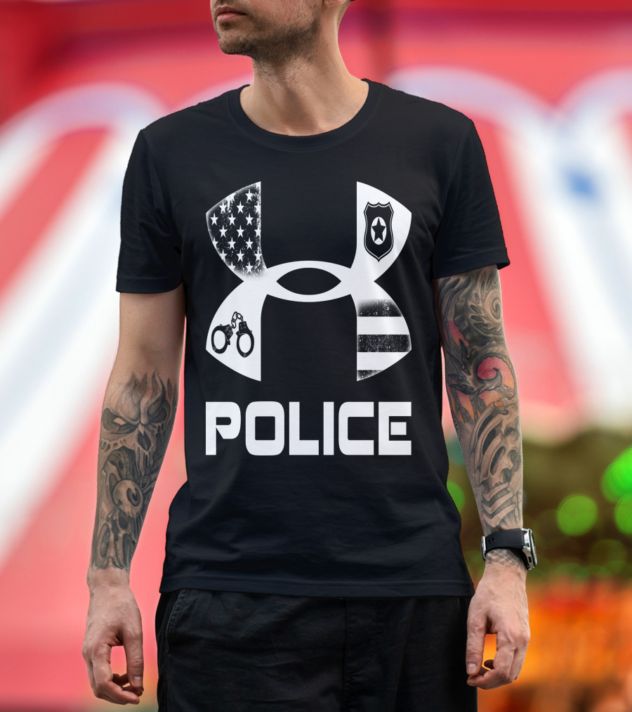 Police American Flag Badge Handcuffs T-Shirt