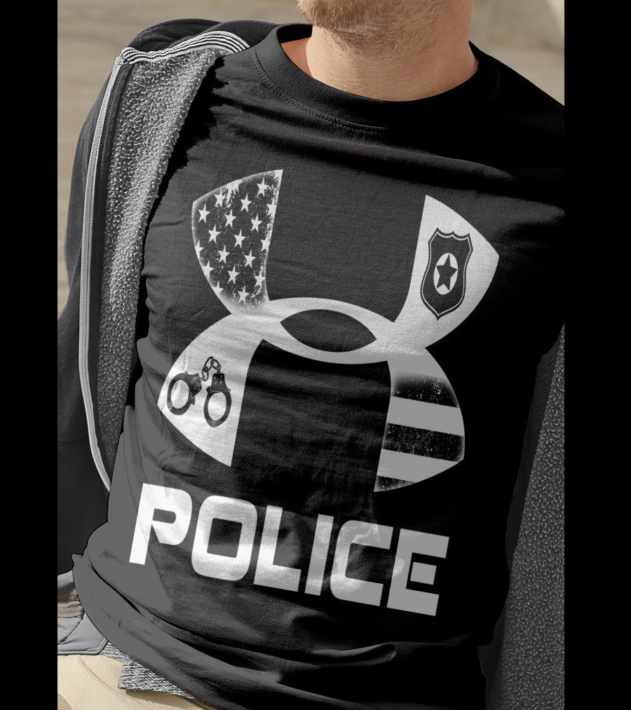 Police American Flag Badge Handcuffs T-Shirt