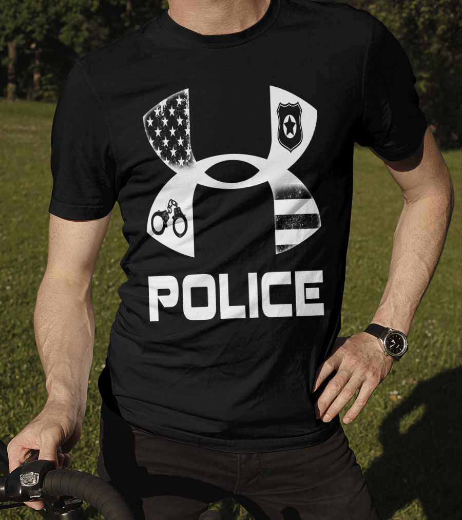 Police American Flag Badge Handcuffs T-Shirt