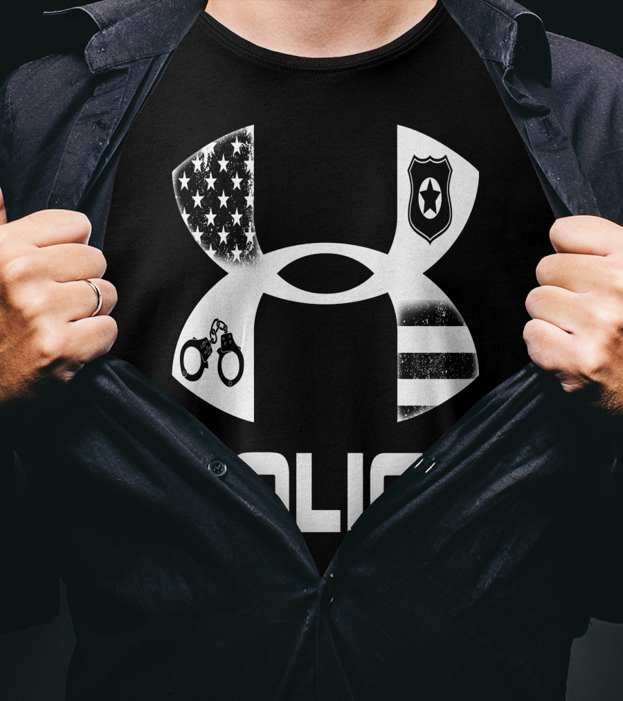 Police American Flag Badge Handcuffs T-Shirt