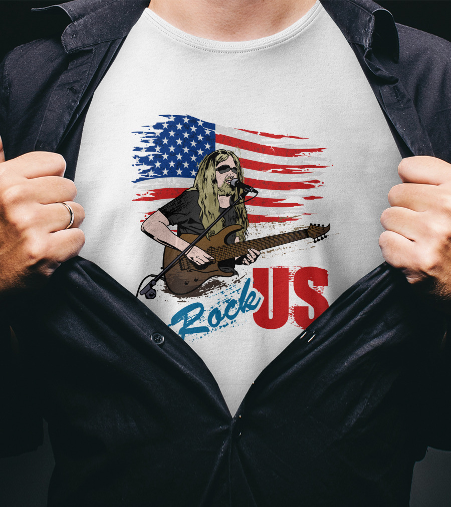 Rock US American Flag Guitarist Performance T-Shirt