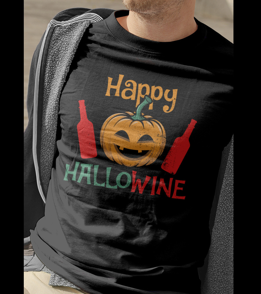 Happy Hallo Wine Pumpkin Jack-O'-Lantern With Wine Bottles T-Shirt
