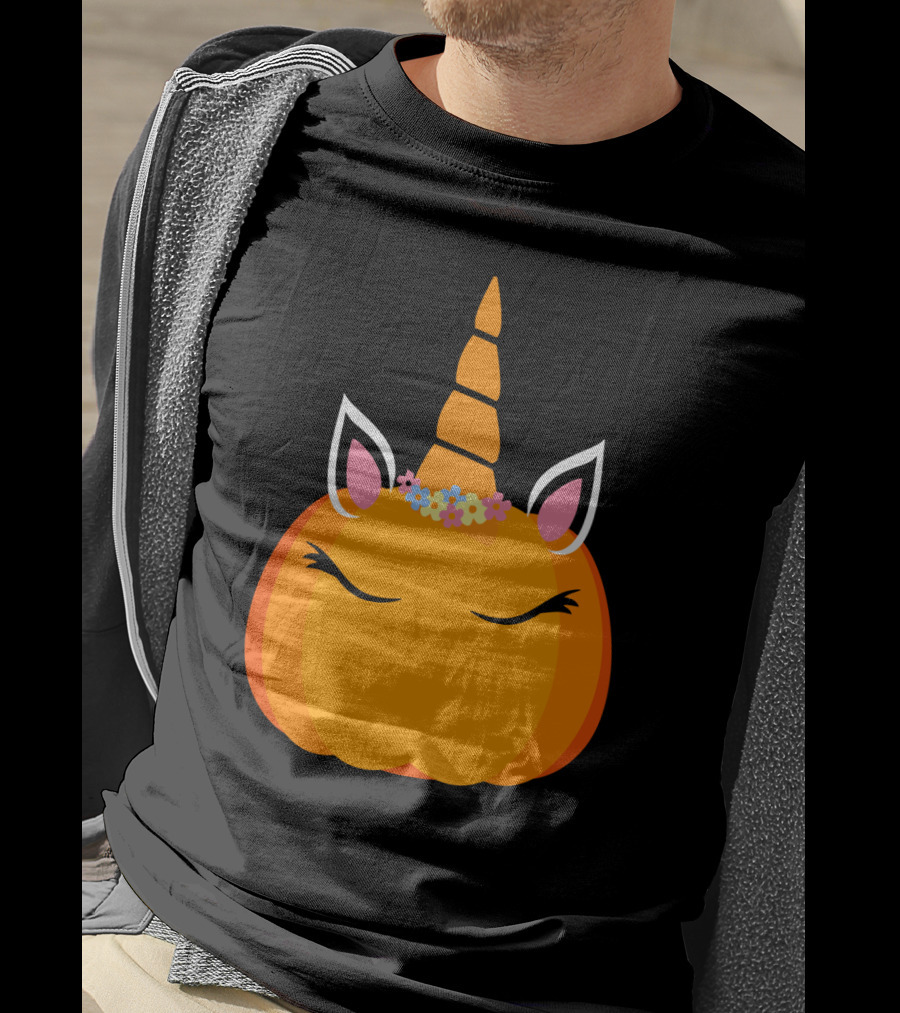 Unicorn Pumpkin With Floral Crown And Sleepy Eyes T-Shirt