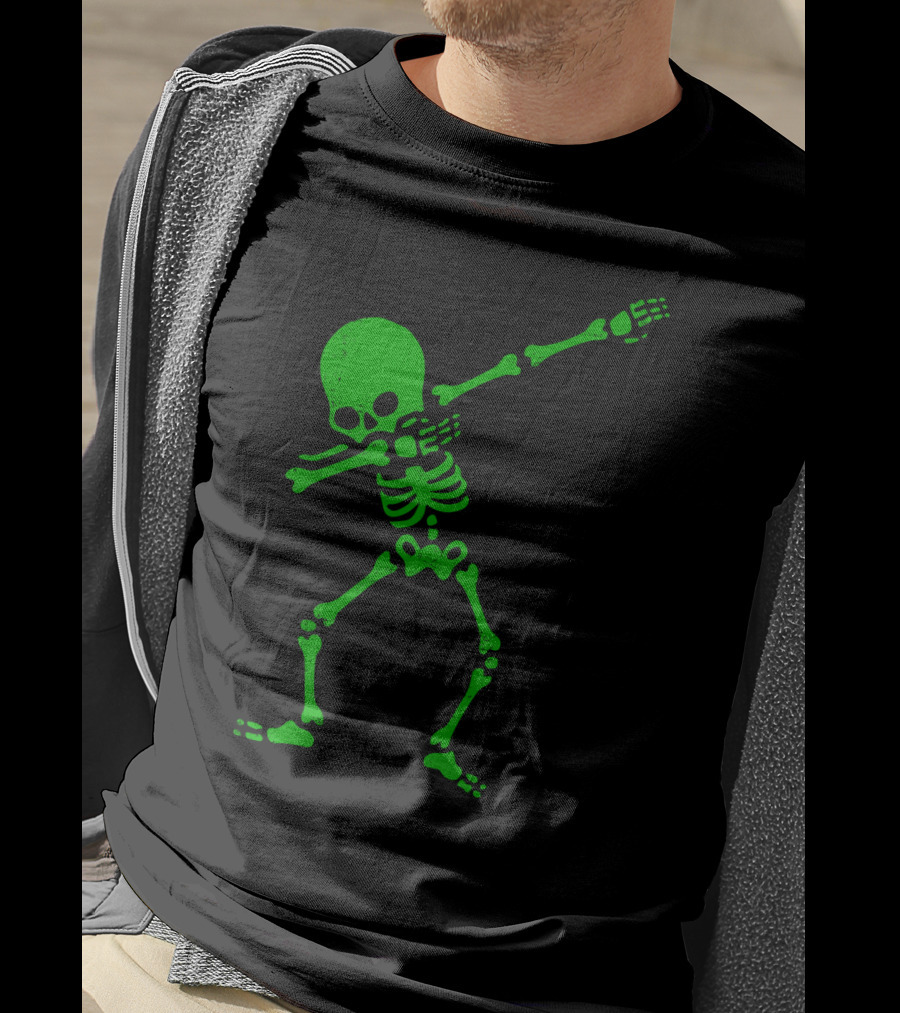 Dabbing Green Skeleton Halloween Humor T-Shirt