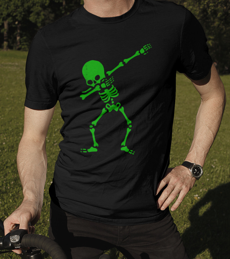 Dabbing Green Skeleton Halloween Humor T-Shirt