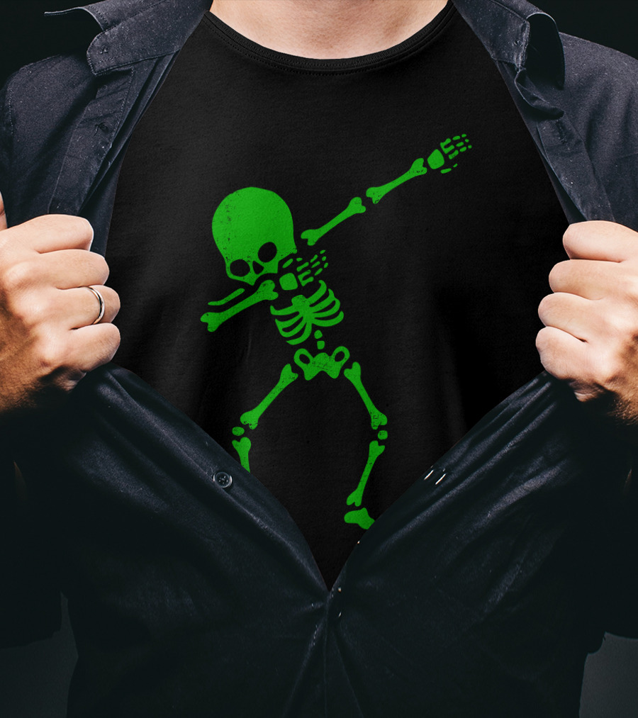 Dabbing Green Skeleton Halloween Humor T-Shirt