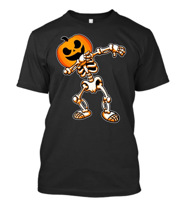 Dabbing Skeleton With Pumpkin Head Halloween Humor T-Shirt