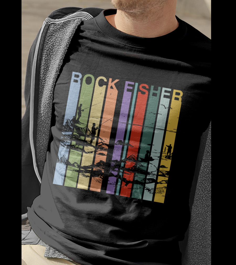 ROCK FISHER Vintage Fishing Landscape Stripes T-Shirt