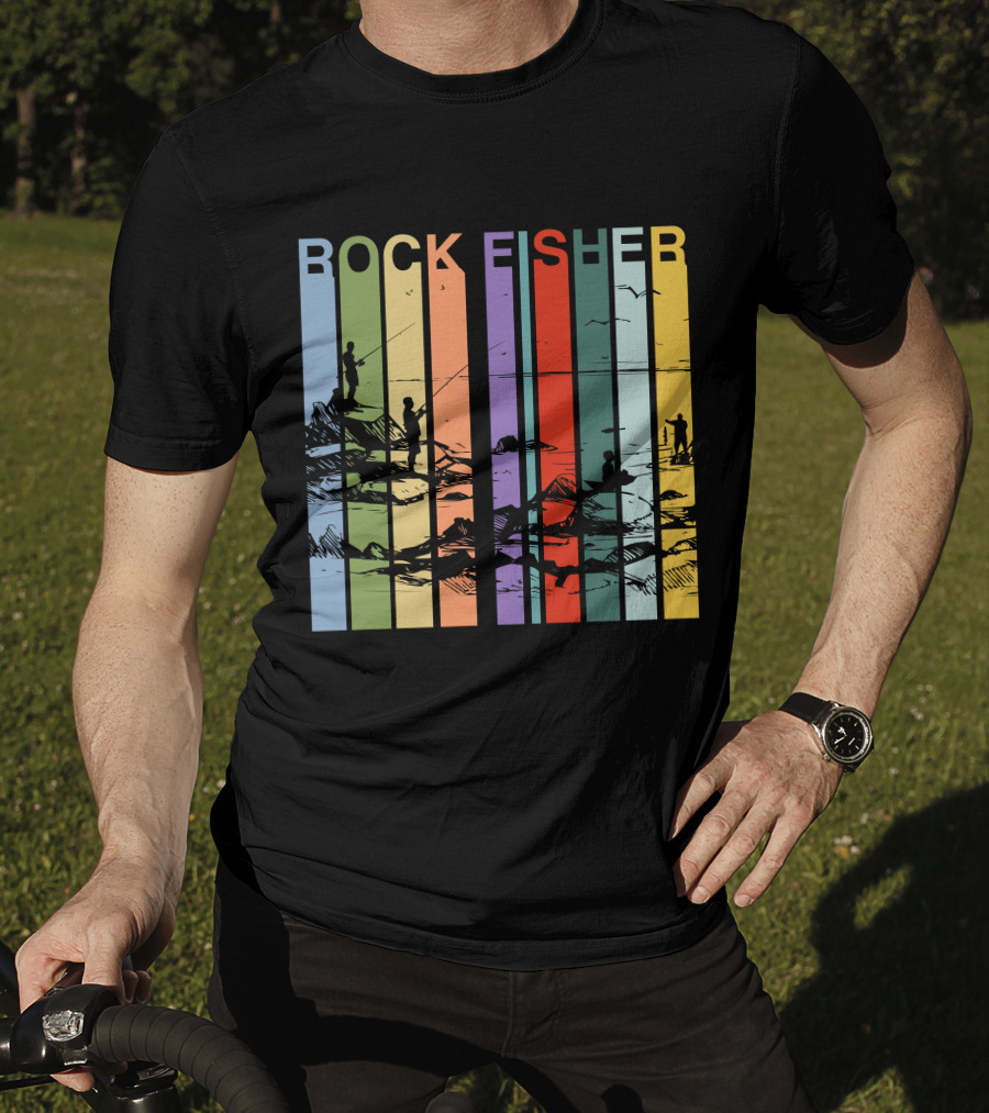 ROCK FISHER Vintage Fishing Landscape Stripes T-Shirt