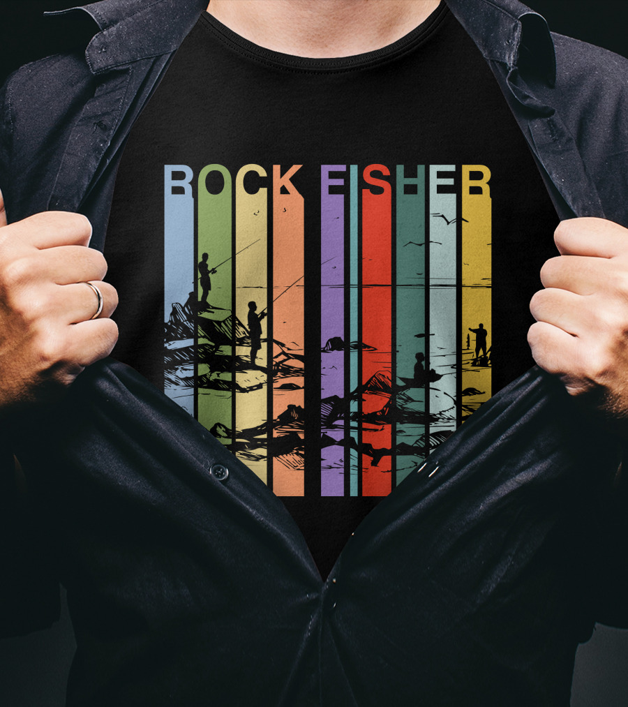 ROCK FISHER Vintage Fishing Landscape Stripes T-Shirt