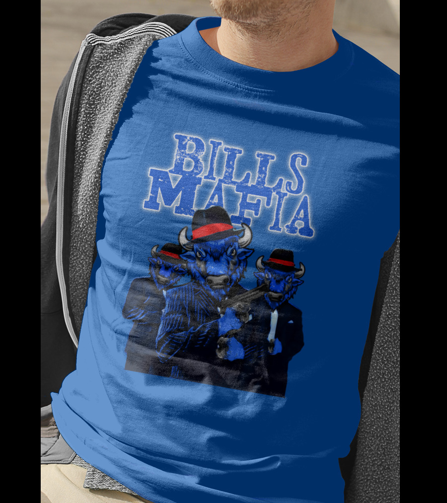 Bills Mafia Suited Blue Bulls Gang With Red Hats T-Shirt