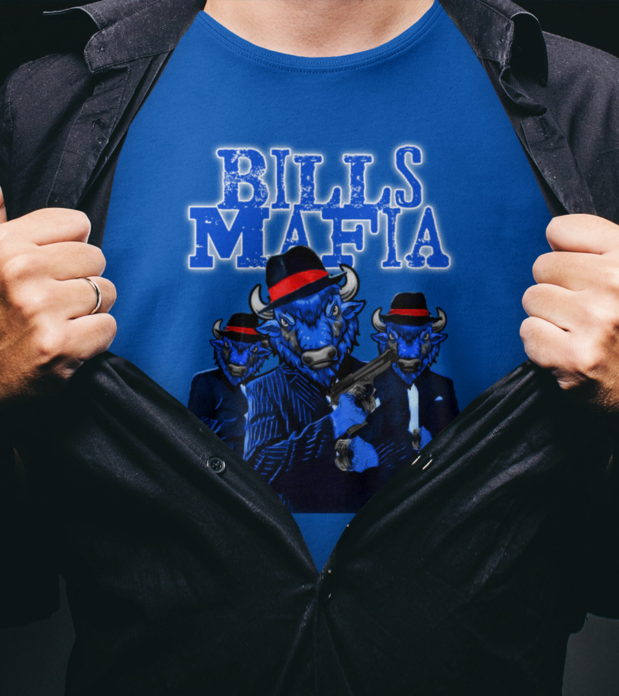 Bills Mafia Suited Blue Bulls Gang With Red Hats T-Shirt