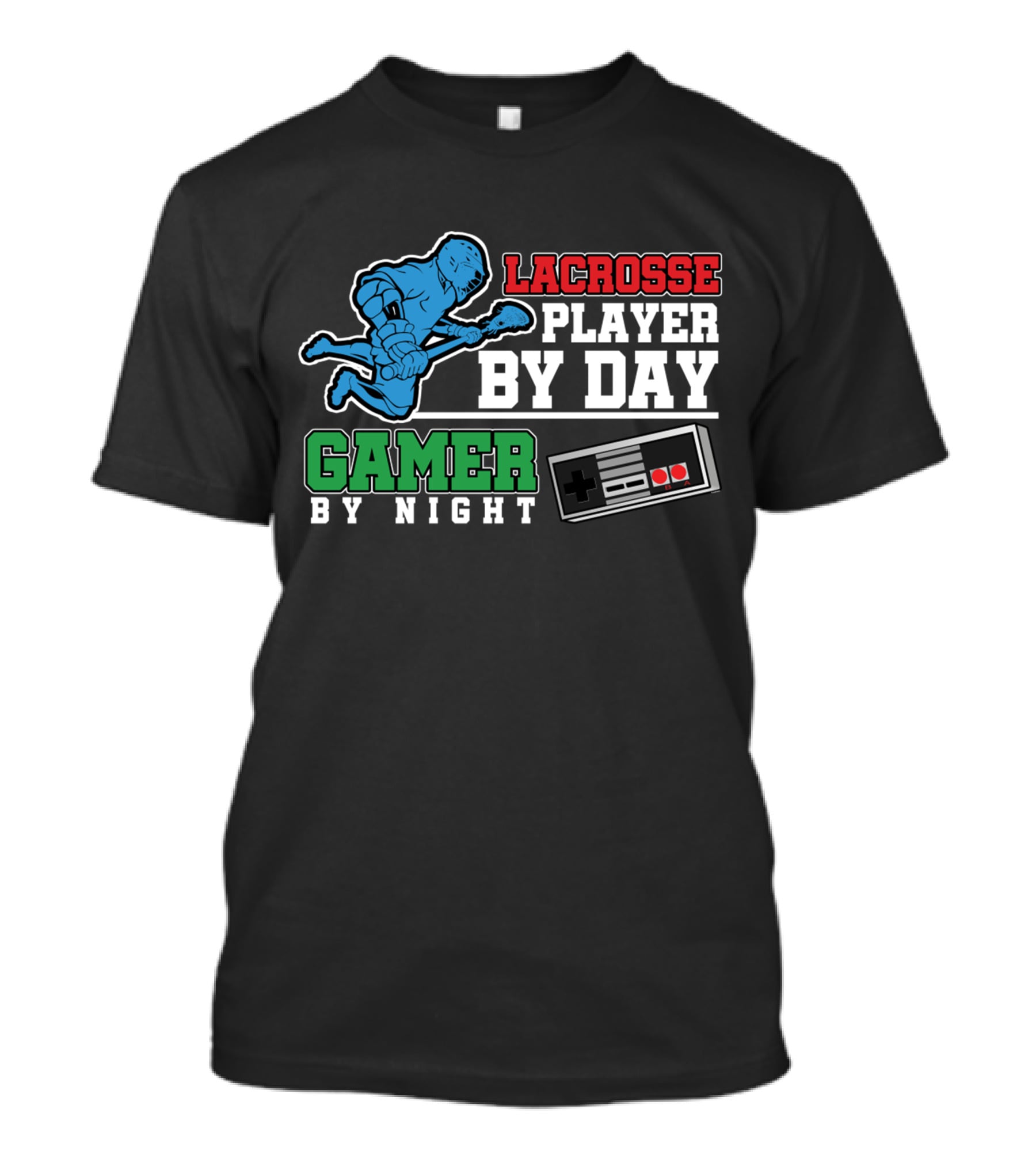 Lacrosse Player By Day Gamer By Night Retro Controller T-Shirt