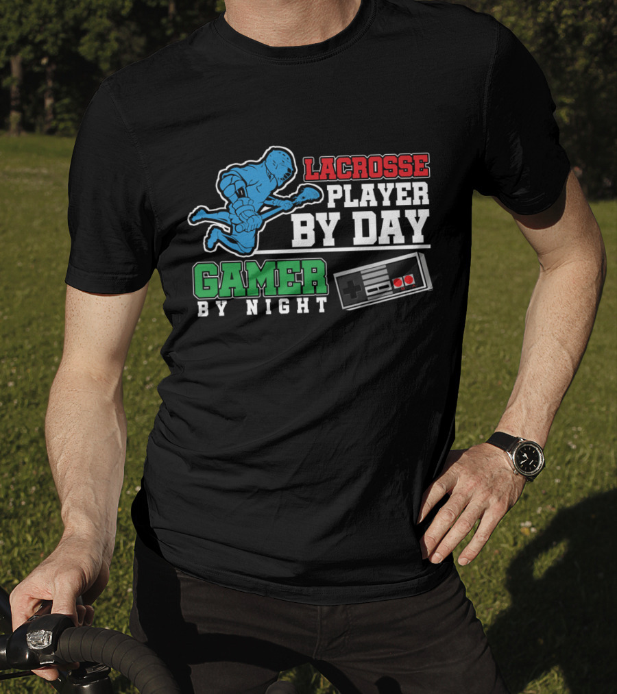 Lacrosse Player By Day Gamer By Night Retro Controller T-Shirt