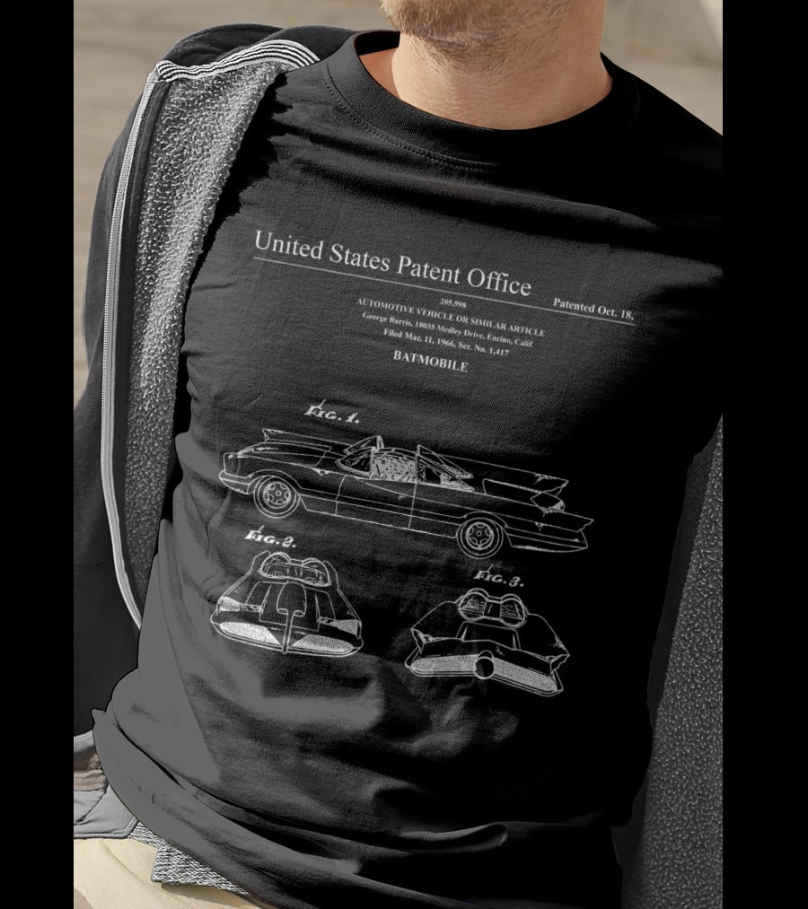 Batmobile Patent Blueprint Retro Vehicle Schematics T-Shirt