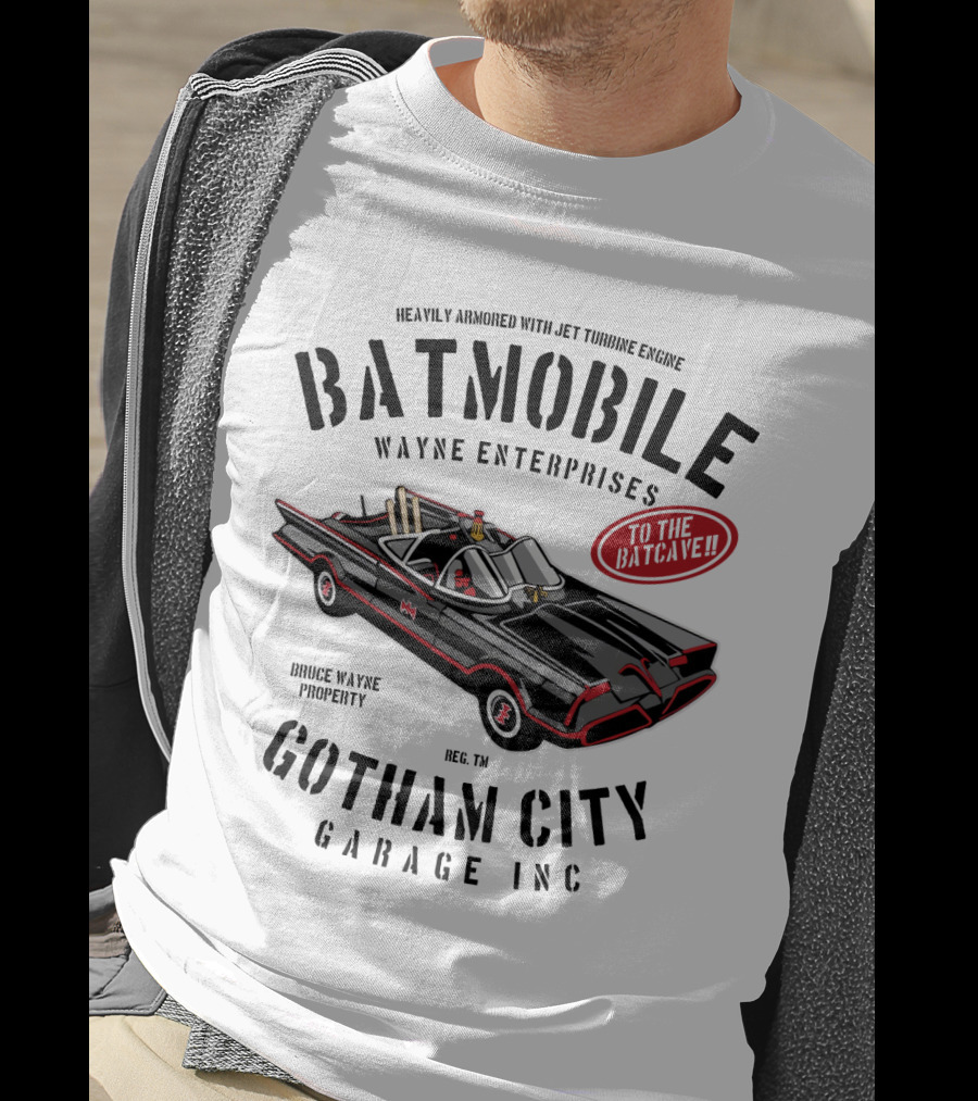 BATMOBILE Heavily Armored Jet Turbine Engine Wayne Enterprises Gotham City Garage Inc Bruce Wayne Property T-Shirt