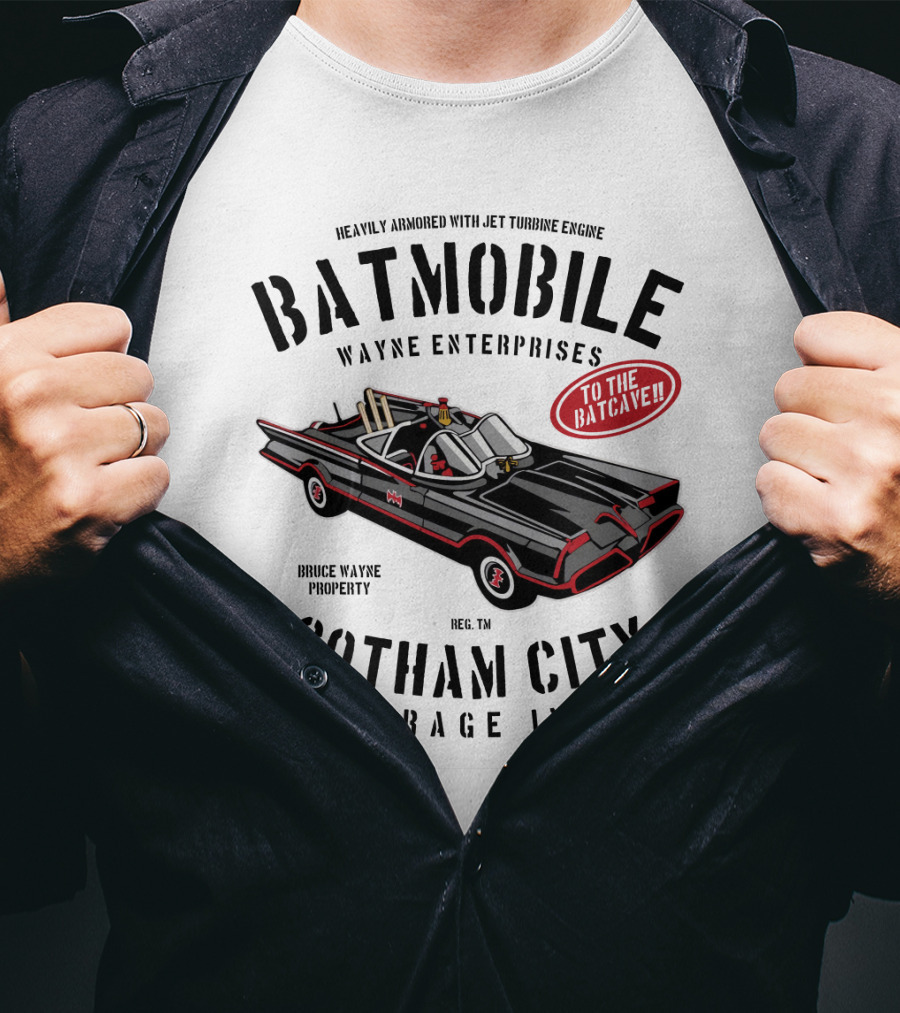 BATMOBILE Heavily Armored Jet Turbine Engine Wayne Enterprises Gotham City Garage Inc Bruce Wayne Property T-Shirt