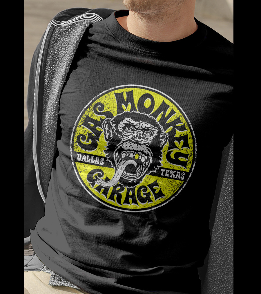 Gas Monkey Garage Dallas Texas Logo Monkey Tongue Circle Yellow T-Shirt