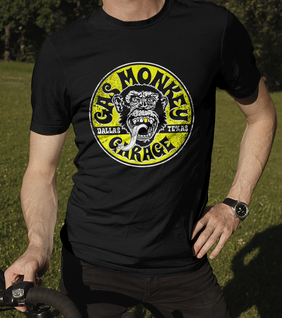 Gas Monkey Garage Dallas Texas Logo Monkey Tongue Circle Yellow T-Shirt