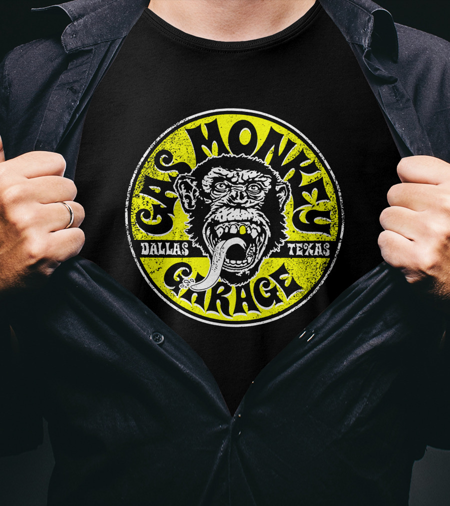 Gas Monkey Garage Dallas Texas Logo Monkey Tongue Circle Yellow T-Shirt