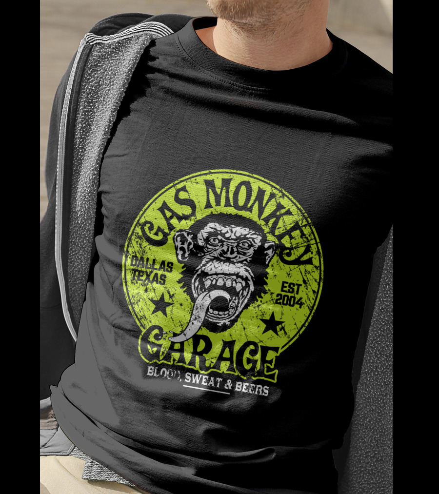Gas Monkey Garage Dallas Texas Est 2004 Blood Sweat And Beers Vest Green T-Shirt
