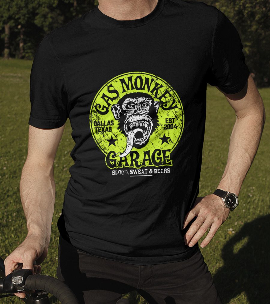 Gas Monkey Garage Dallas Texas Est 2004 Blood Sweat And Beers Vest Green T-Shirt