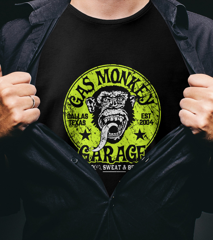 Gas Monkey Garage Dallas Texas Est 2004 Blood Sweat And Beers Vest Green T-Shirt