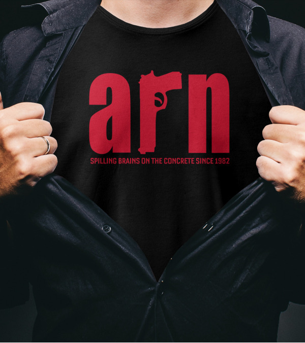 Box Of Gimmicks Arn Spilling Brains On The Concrete Since 1982 Gun T-Shirt