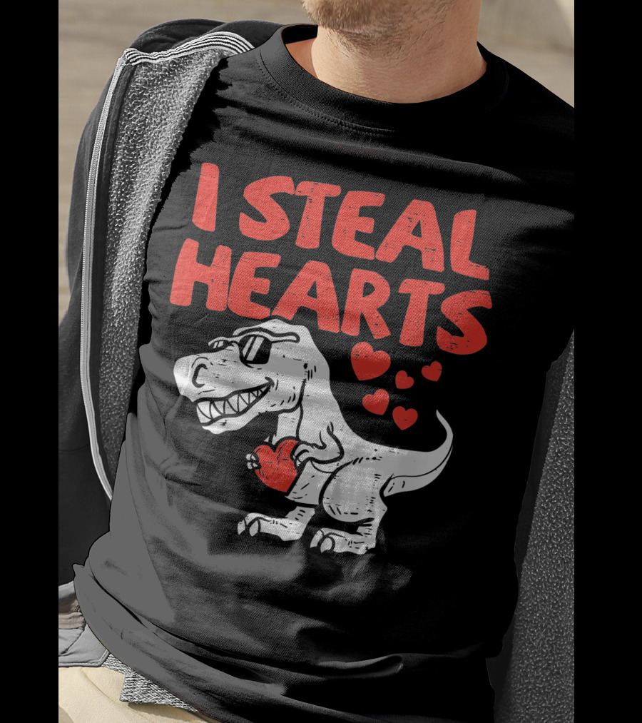 I Steal Hearts Trex Dino Valentines Day Cute Baby Boy T-Shirt