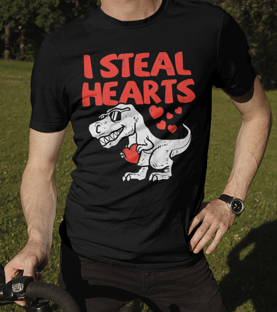 I Steal Hearts Trex Dino Valentines Day Cute Baby Boy T-Shirt
