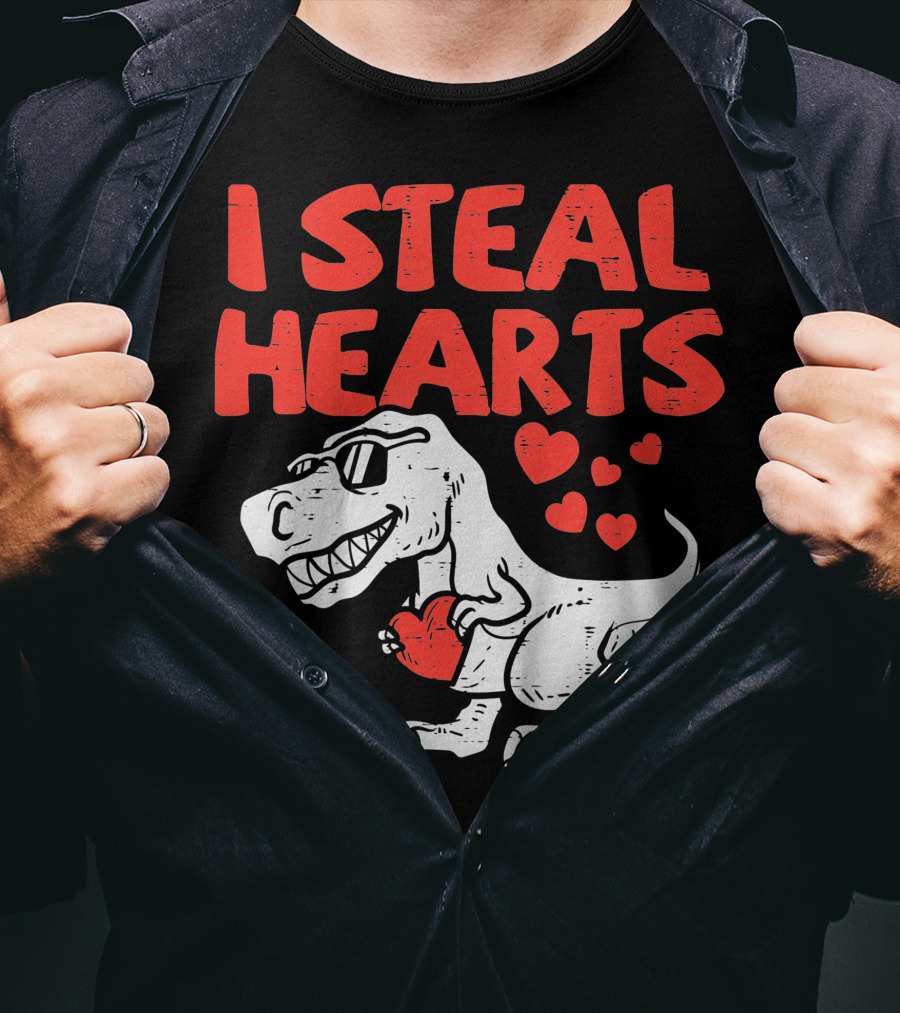 I Steal Hearts Trex Dino Valentines Day Cute Baby Boy T-Shirt