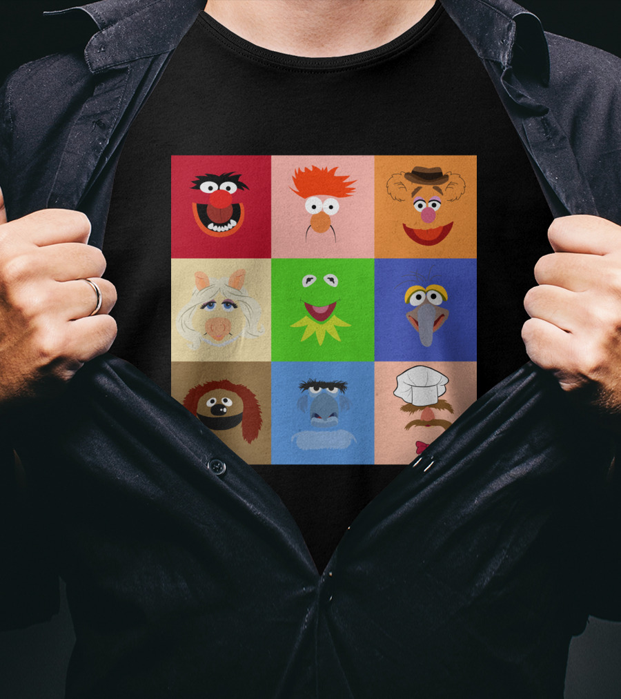 Muppets Faces Grid Featuring Kermit Piggy Fozzie Gonzo And More T-Shirt