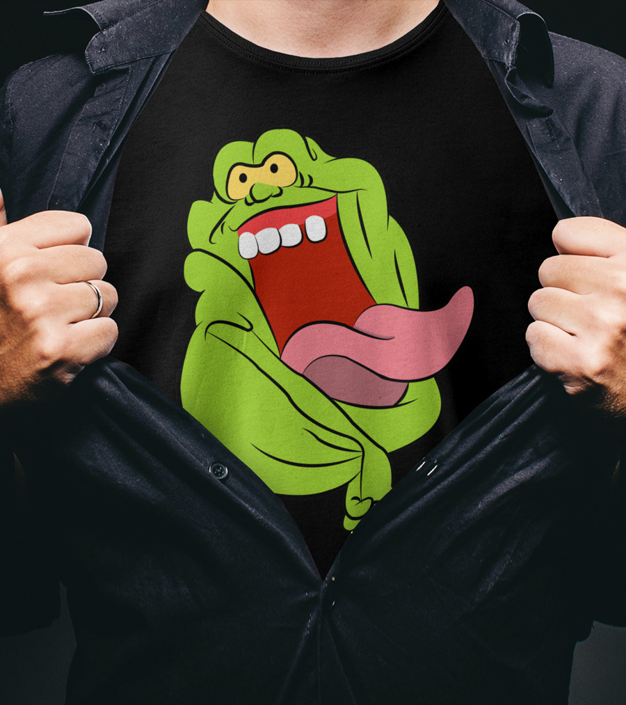 The Real Ghostbusters Slimer Tongue Out Iconic Cartoon Ghost Character T-Shirt