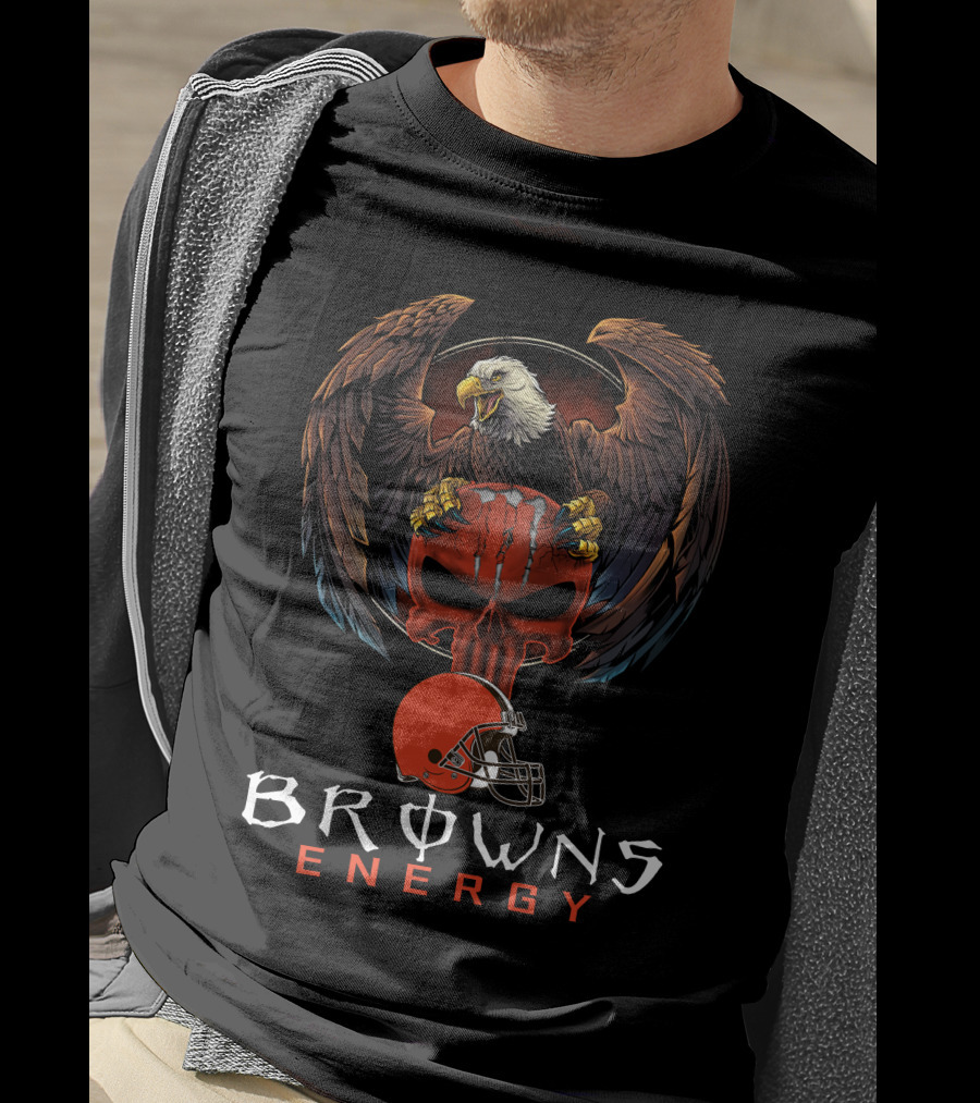 Browns Energy Cleveland Browns Eagle Skull Helmet T-Shirt