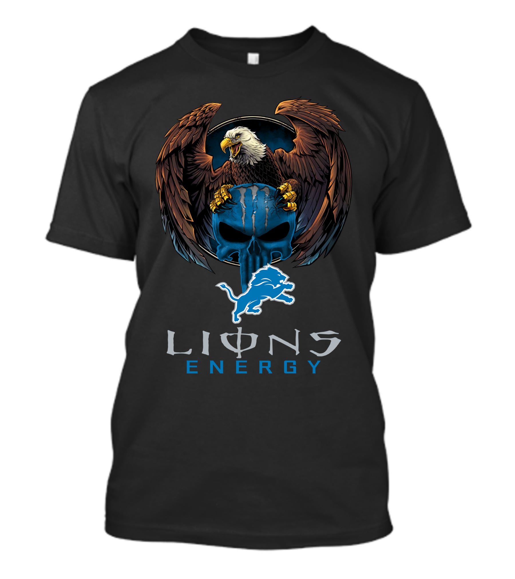 Lions Energy Detroit Logo Bald Eagle Skull T-Shirt