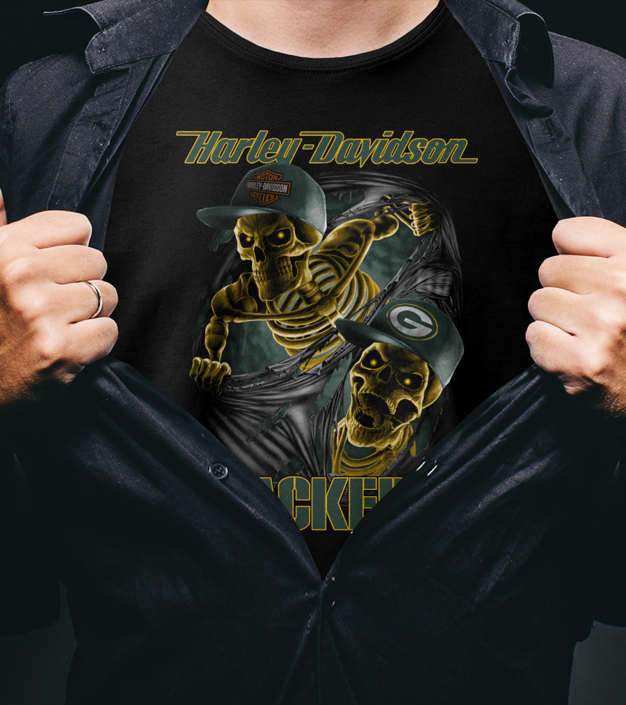 Harley Davidson Green Bay Packers Skeletons T-Shirt