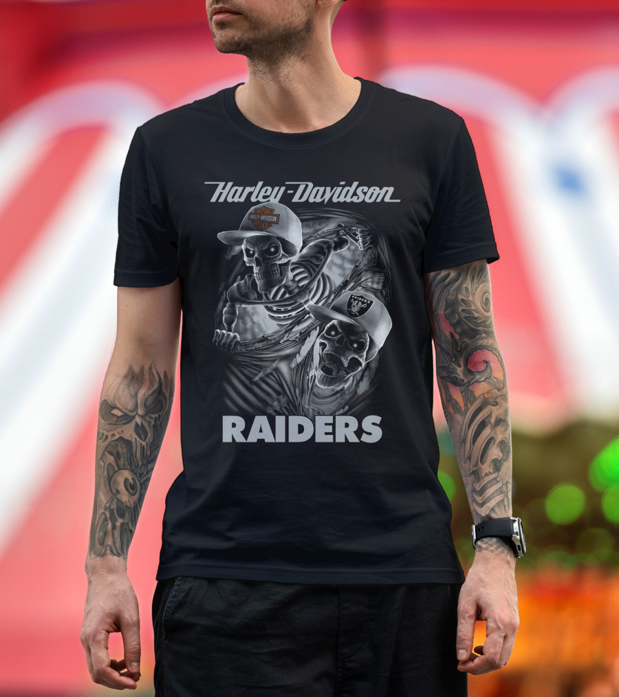Harley Davidson Raiders Skeletons Las Vegas Raiders T-Shirt