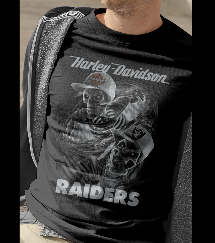 Harley Davidson Raiders Skeletons Las Vegas Raiders T-Shirt