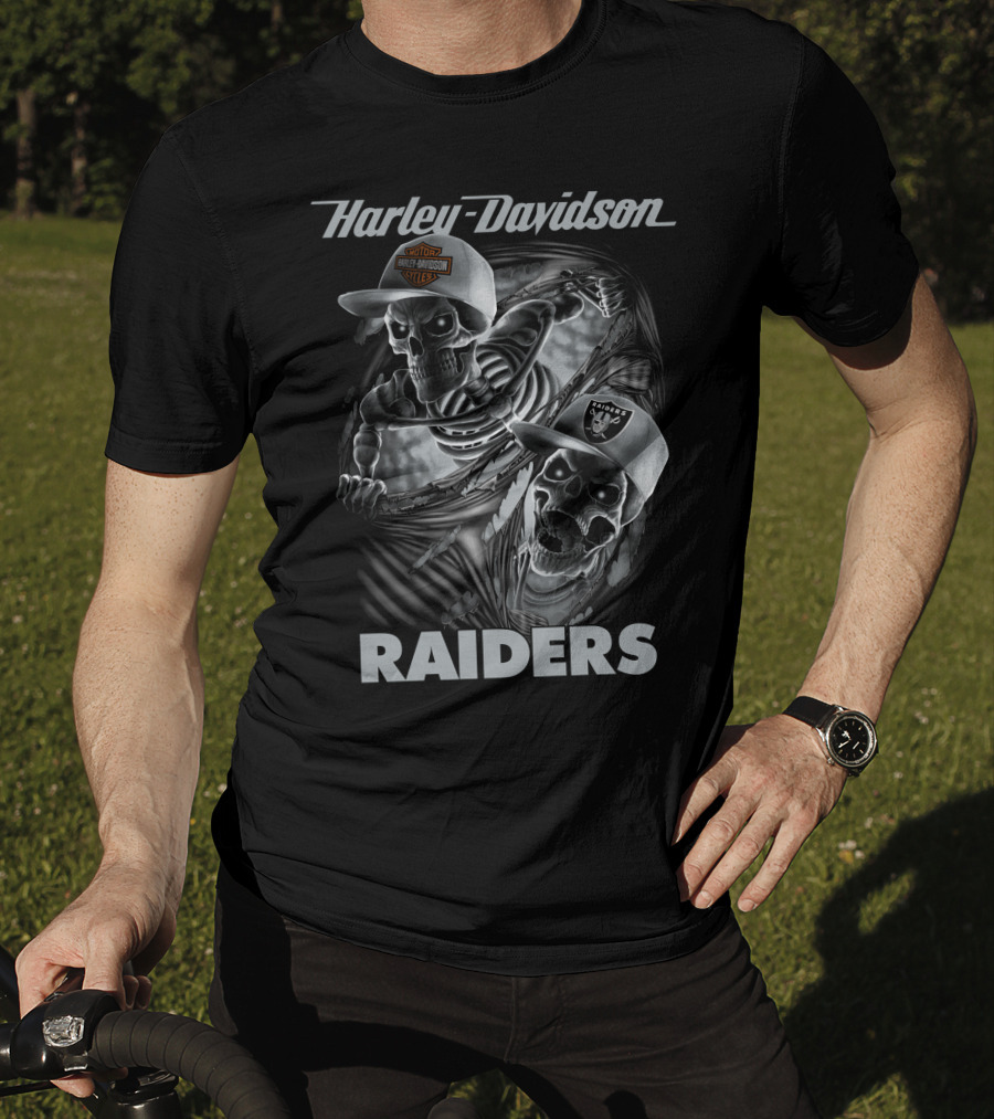 Harley Davidson Raiders Skeletons Las Vegas Raiders T-Shirt