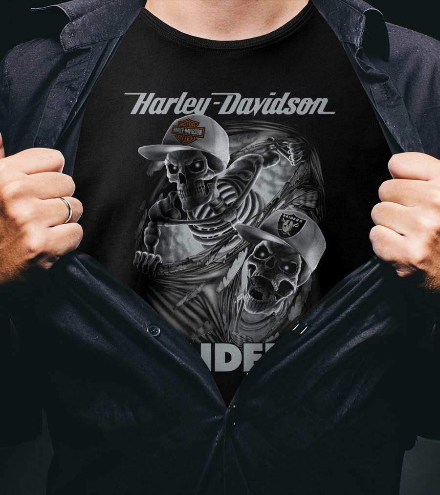 Harley Davidson Raiders Skeletons Las Vegas Raiders T-Shirt