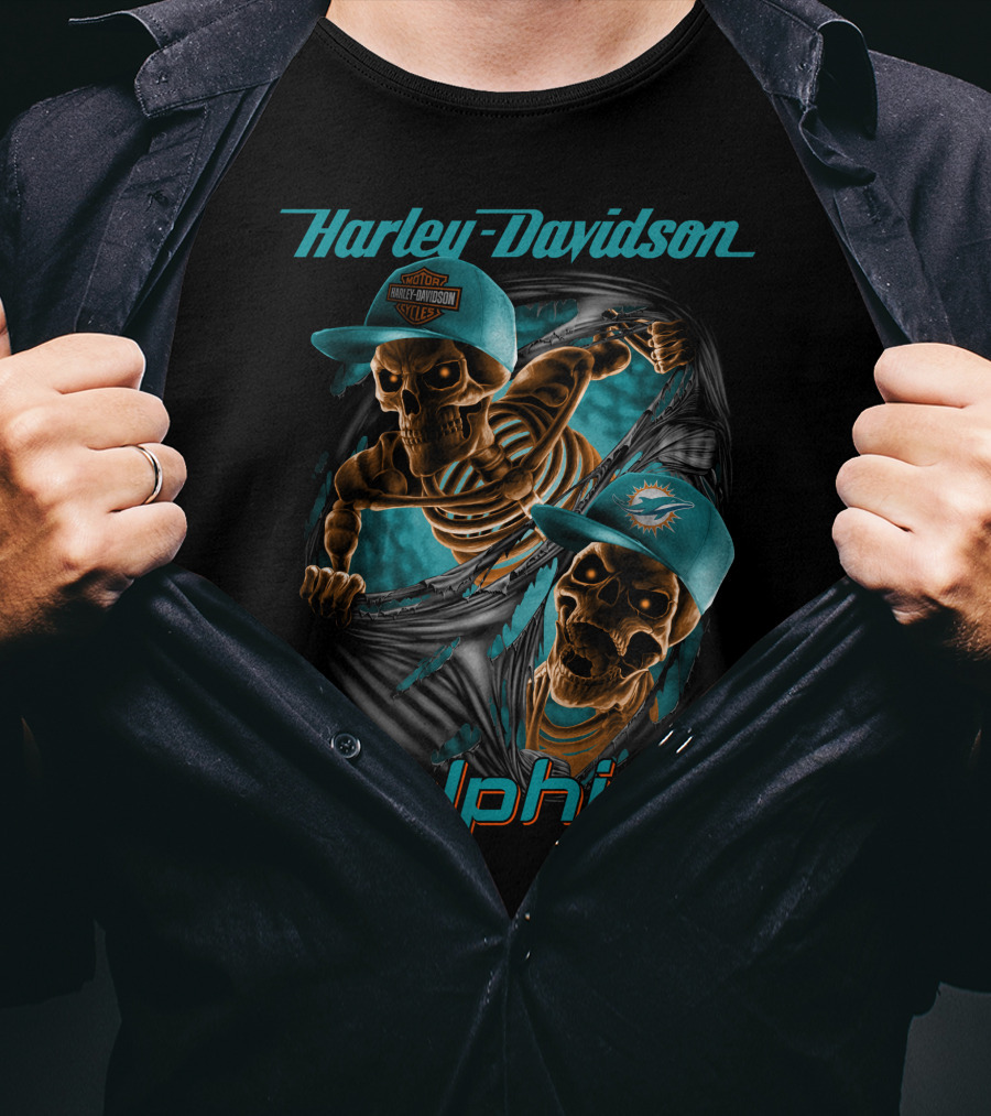 Harley Davidson Miami Dolphins Skeletons T-Shirt