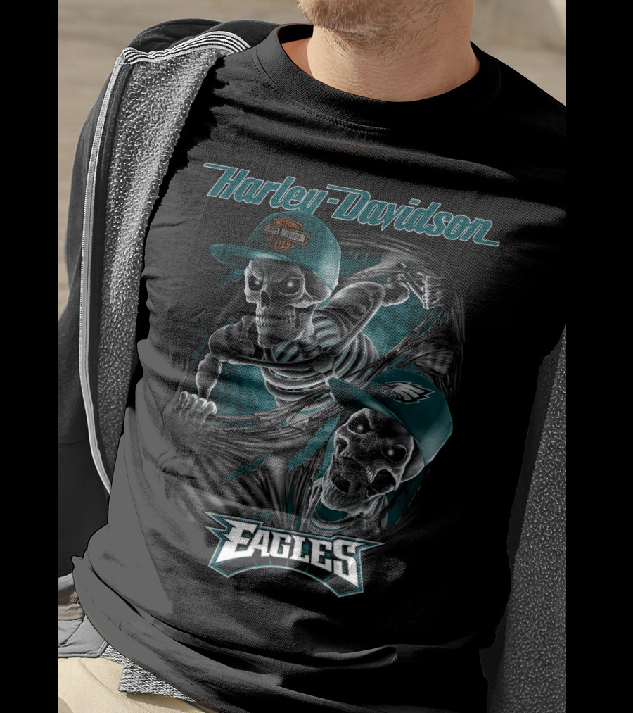 Harley Davidson Philadelphia Eagles Skeletons T-Shirt