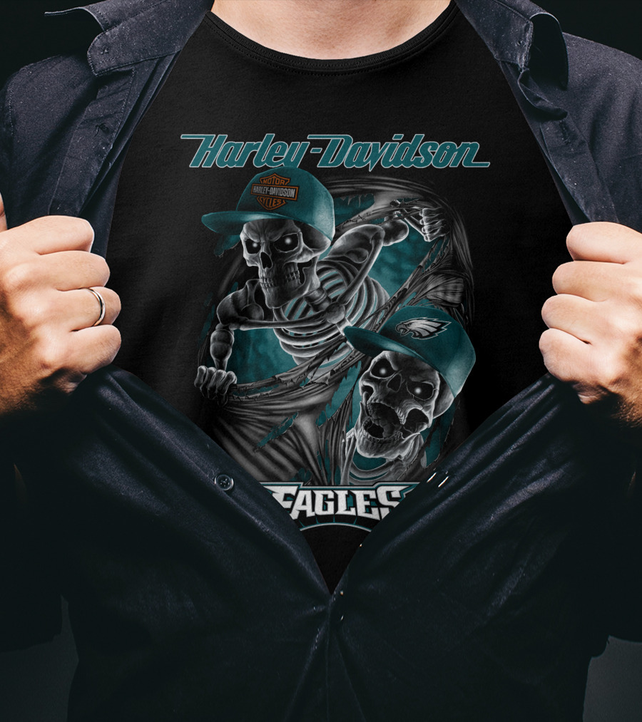 Harley Davidson Philadelphia Eagles Skeletons T-Shirt