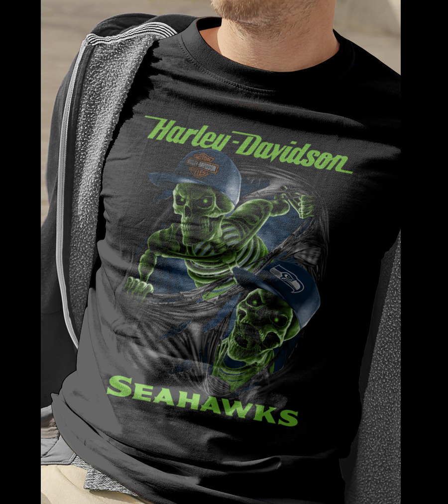 Harley Davidson Seattle Seahawks Skeletons T-Shirt