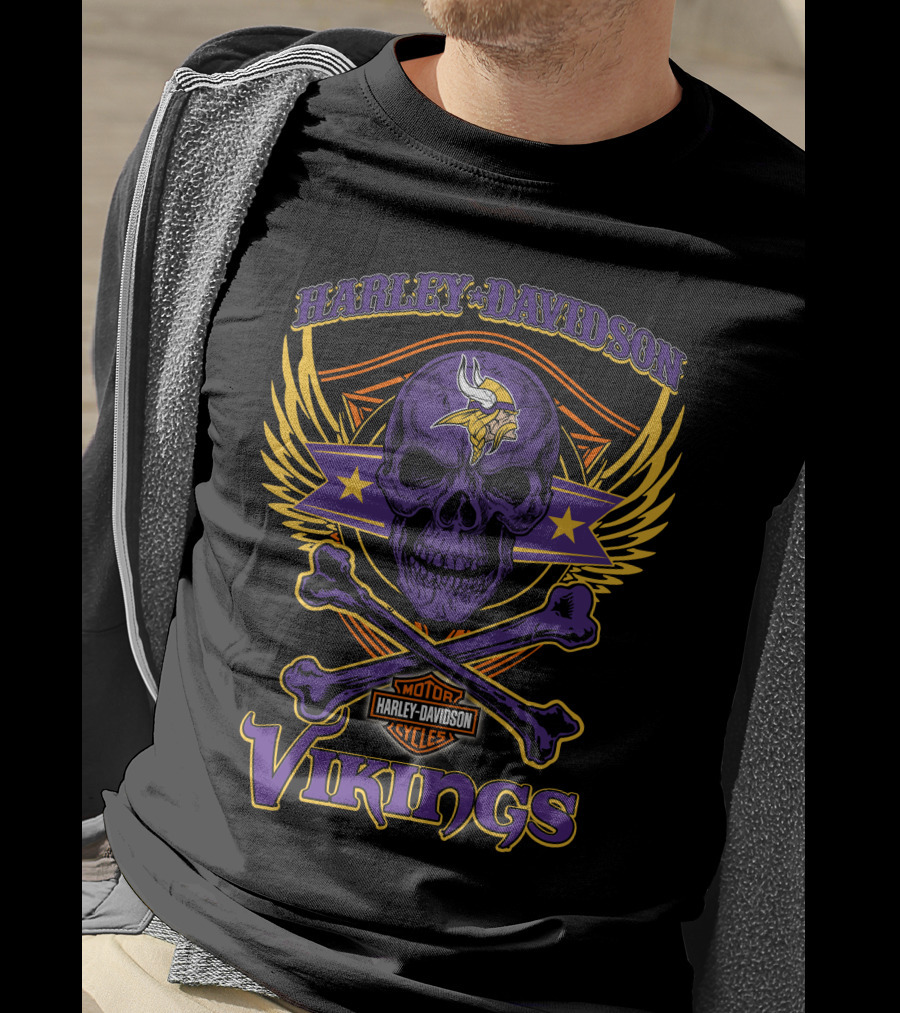 Harley Davidson Vikings Skull Minnesota Vikings Motorcycle Cycles T-Shirt
