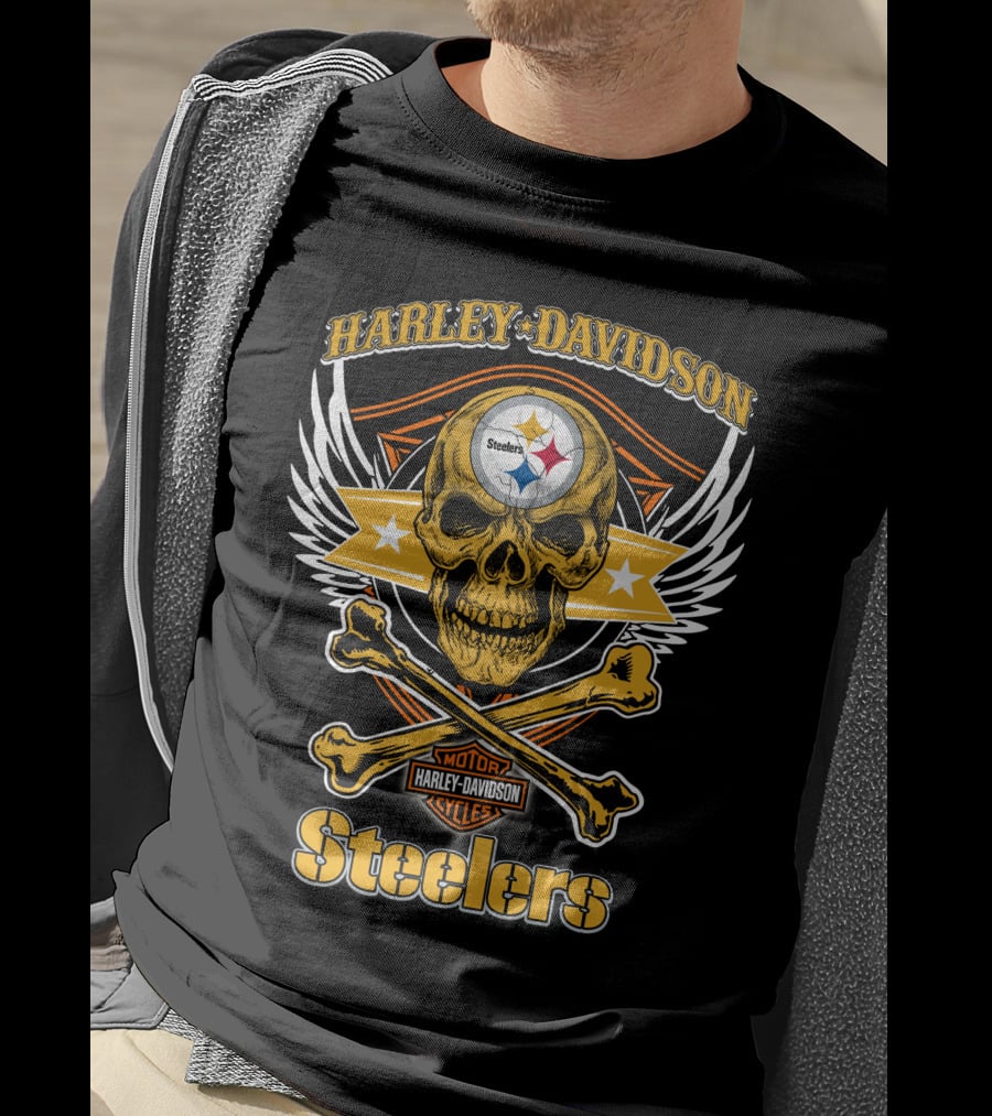 Harley Davidson Steelers Skull And Crossbones T-Shirt